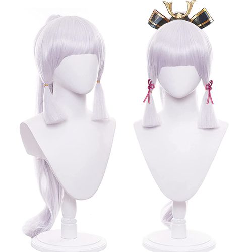 Perruque Synthétique Longue Argentée Pour Cosplay Kamisato Ayaka, 40 Cm, 0.35 Kg, Idéale Pour Halloween, Carnaval Et Jeux De Rôle