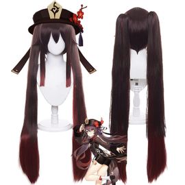 Perruque Cosplay Longue Avec Deux Queues De Cheval Pour Déguisement Halloween, Carnaval Et Jeux De Rôle - Fibre Synthétique Résistante À La Chaleur, Couleur Noire Mélangée Marron Foncé 
