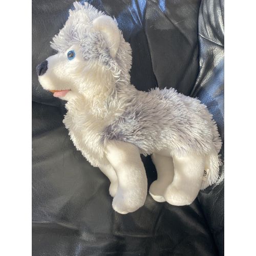 Peluche Chien Sandy Husky Gris Blanc - Yeux Bleus 34cm