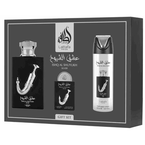 Coffret Cadeau Ishq Al Shuyukh Silver (3 Pièces) - Lattafa Pride 