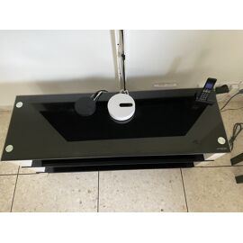 Vend meuble TV en verre trempé teinté noir et bois blanc de la marque ATECA vision