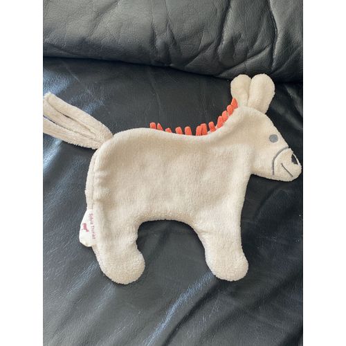 Doudou plat Ane gris et  colore orange SYLVIE THIRIEZ 27cm