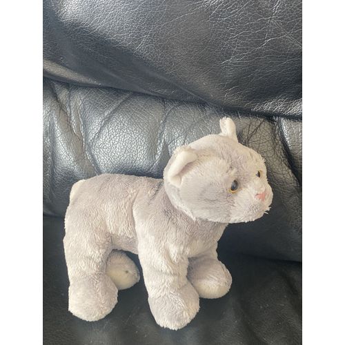 Doudou peluche chat gris et blanc  nez rose gipsy toys 20cm