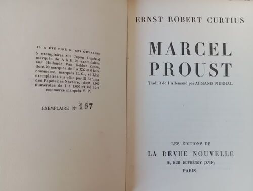 Ernst Robert Curtius Proust Ed. Française