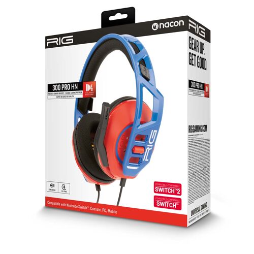 Casque Gaming RIG 300 PRO HN Rouge/Bleu. Casque Gaming stéréo filaire pour Switch 2, compatible consoles/PC/Mac et Mobiles. Arceau ultraléger. Ecouteurs de 40mm.