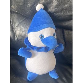 Doudou peluche pingouin bleu et blanc vintage 25cm