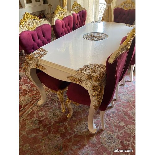 Élégante Salle à Manger Baroque 6 Chaises Sculptées Dorées 2 couleurs dispo