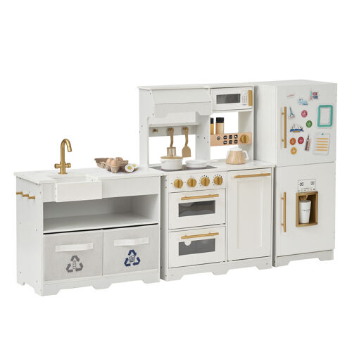 Teamson Kids Cuisine enfant modulaire bois blanc & or avec accessoires réalistes rangement et détails éducatifs pour jeux créatifs