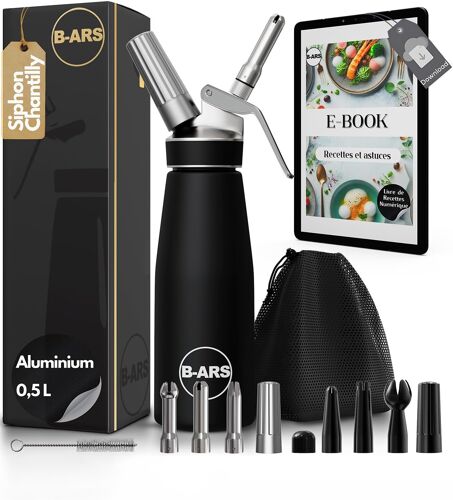 Jexnovashop-Siphon Chantilly Cuisine En Aluminium Noir Durable 500 Ml Avec Buses Inox Facile À Nettoyer Idéal Mousse Dessert Et Décorations -Syphon Chantilly
