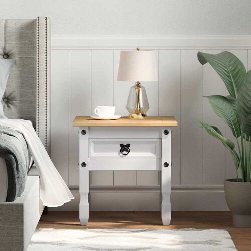 vidaXL Table d'appoint avec tiroir Blanc 50 x 50 x 50 cm Pin massif