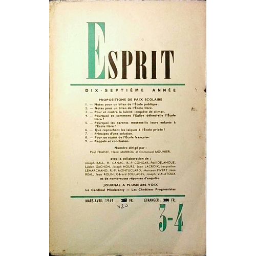 Revue Esprit. Mars-Avril 1949.