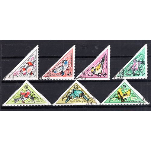 Mongolie 1961 Serie Les Oiseaux Timbres Triangulaires Yvert N° 184-90 Oblitere