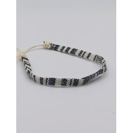 Bracelet Brésilien Tissé,Fils Noir Et Blanc, Lien Blanc,Reglable