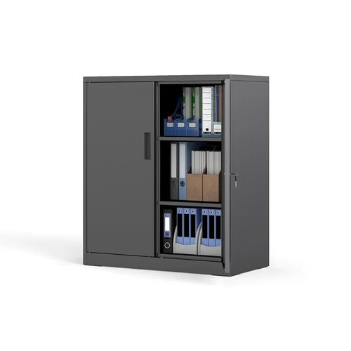 COSTWAY Caisson de Bureau en Métal avec 2 Portes Verrouillables, 2 Étagères Réglables, pour Bureau, Salon, École, 80x40x91cm, Noir