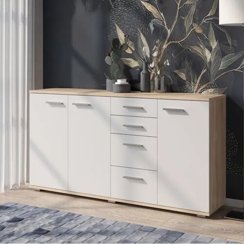 Buffet Komodee FAUSKE KOM3 Tiroirs Chêne Sonoma Blanc 34 x 138 x 74 cm