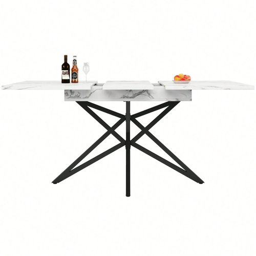 Table à Manger Extensible 120/160 x 80 cm - Table de Cuisine et Petit-Déjeuner - Design Moderne et Fonctionnel Blanc + MDF + métal
