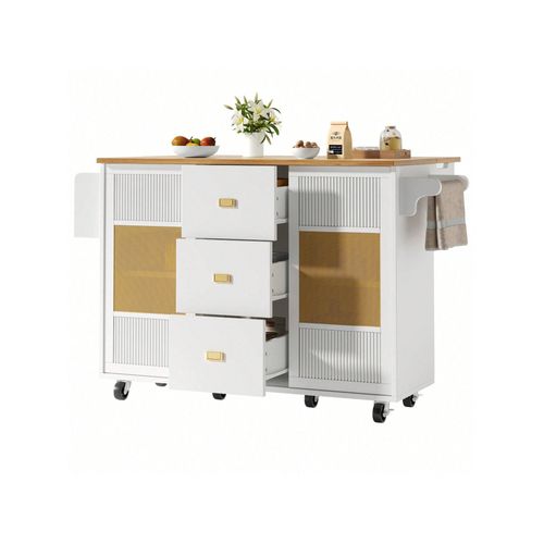 Îlot de Cuisine Central Autoportant avec Rangement - Meuble et Buffet de Cuisine Moderne blanc