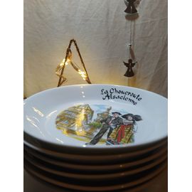 6 Assiettes Creuses "La Choucroute Alsacienne "Porcelaine Du Val Du Cher"