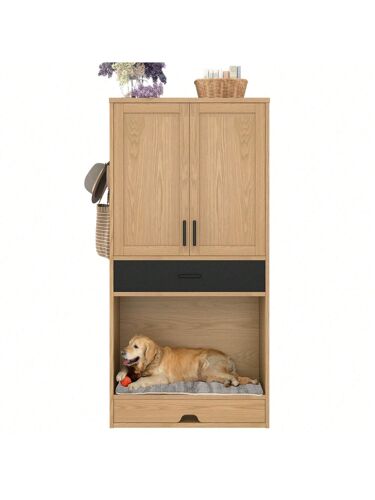 Armoire de rangement pour animaux hauteur 160 cm avec bac alimentaire Chêne + panneaux de particules