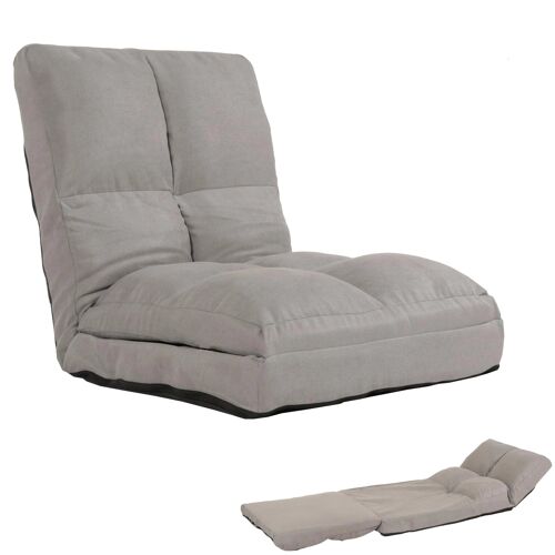 Fauteuil de sol HWC-N45, fauteuil-lit pliable Fauteuil fonctionnel, fonction sommeil pliable cadre acier velours   gris clair