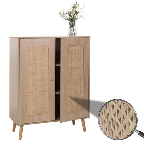 Highboard HWC-M38, Commode Armoire Sideboard, compartiments de rangement, Kubu rotin bois 106x80x41cm aspect chêne