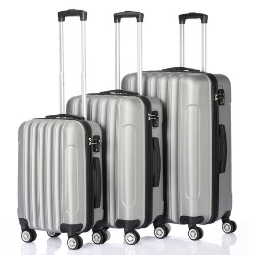 Valise Cabine,Set Valise Rigide 3 Pièces,Valise gris argenté