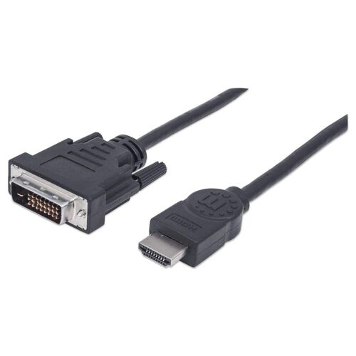 Manhattan HDMI to DVI-D 24+1 Cable, 1.8m, Male to Male, Black, Dual Link, Compatible with DVD-D, Lifetime Warranty, Polybag - Câble adaptateur - liaison double - HDMI mâle pour DVI-D mâle - 1.8 m - blindé - noir - moulé, support 1080p