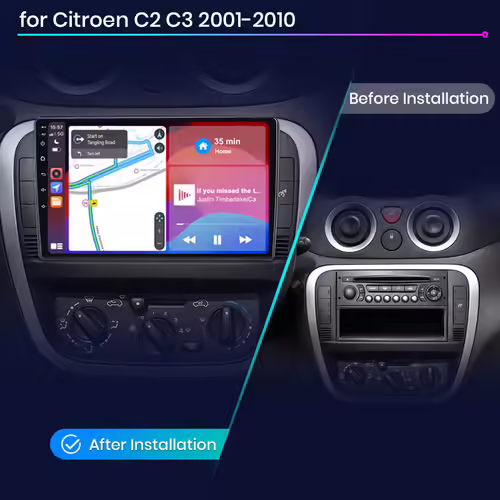 Autoradio adapté à l'Citroen C2 C3 2001-2010 Prend en charge les commandes au volant CarPlay et Android Auto sans fil 2+32GB
