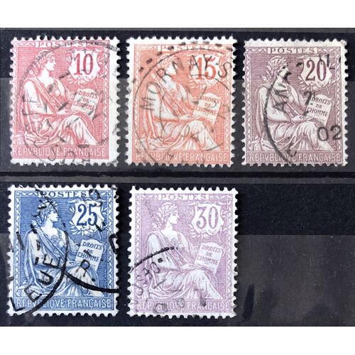 Série Mouchon (Cartouche Ecusson) - Très Jolis N° 124 + 125 + 126 + 127 + 128 Obl - France Année 1902 - Brn83 - N34049