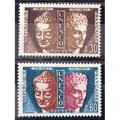 Unesco Têtes 0,30 (Impeccable N° 24) + Unesco Têtes 0,60 (Impeccable N° 26) Neufs** Luxe (= Sans Trace De Charnière) - France Année 1960 - Brn83 - N34059