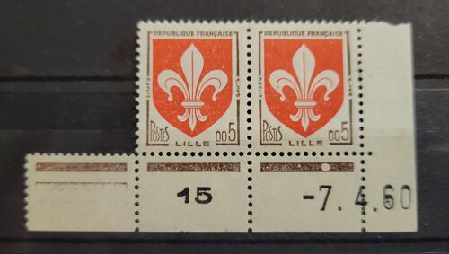 2 Timbres France - Yt 1230 - 2 X 0,05f - 1960 - Armoiries De Lille (Nouveaux Francs)