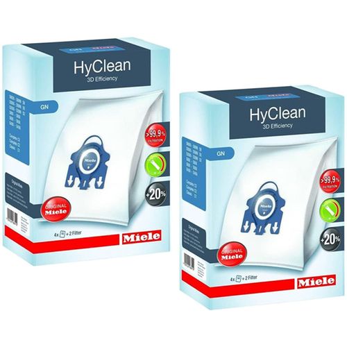 Lot de 8 sacs à poussières HyClean 3D GN + 4 filtres pour aspirateurs Miele