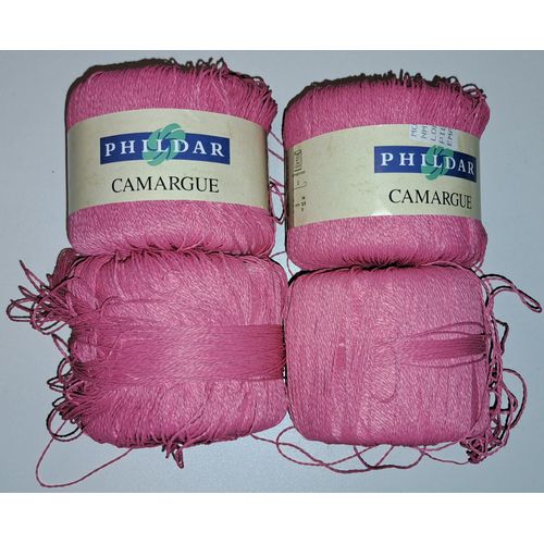 Phildar Lot De 4 Pelotes De Laine Camargue - Coloris Rose Oeillet - Aiguilles Ou Crochet 2 Main Ou Machine - 100% Viscose - Pelote 50gr