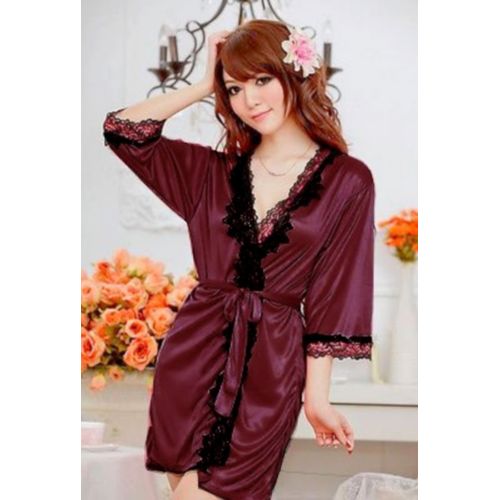 Peignoir Court D'Intérieur Satin Déshabillé De Nuisette Robe De Chambre Courte Taille S-M