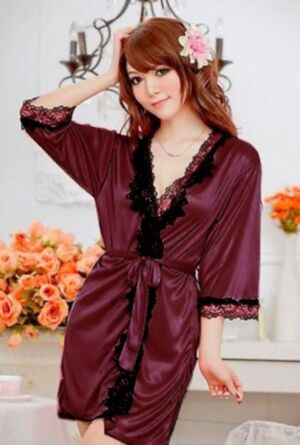 Peignoir Satin Femme Kimono - Robe De Chambre Dentelle, Sortie De Bain, Nuisette, Cadeau Mariée