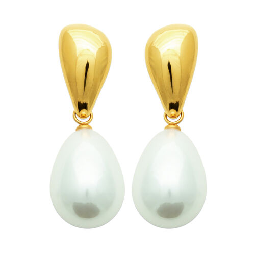 Boucles D'oreilles Brillaxis Acier Doré Perle Blanche