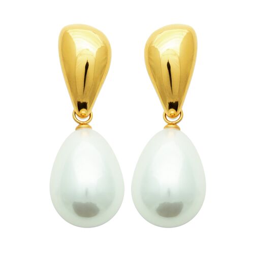 Boucles D'oreilles Brillaxis Acier Doré Perle Blanche