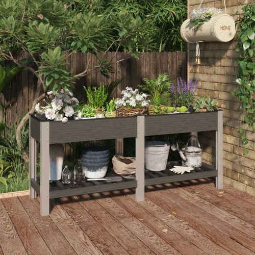 Prolenta Premium - Lit Surélevé De Jardin Avec Étagère Gris 175x50x75 Cm Wpc
