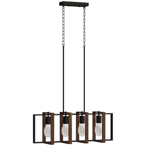 Suspension Design 4 Lumières Cadres Rotatifs - Hauteur Réglable - Acier Noir Bois Coloris Noyer
