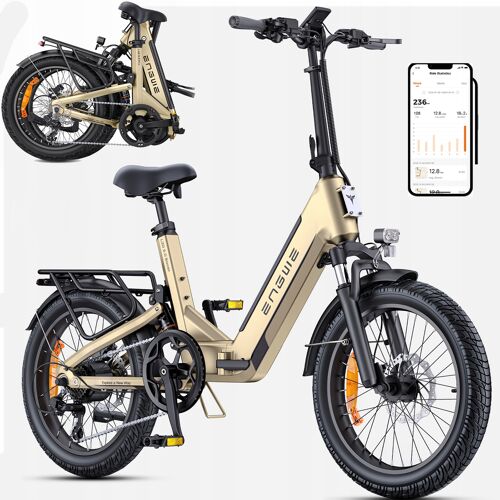 Engwe L20 3.0 Boost - Vélo Électrique Pliable 20 Pouces - Batterie Amovible 48 V 13,5 Ah - Autonomie 135 Kilomètres - Vitesse Maximale 25 Kilomètres Par Heure - Freins À Disque Hydrauliques - Or