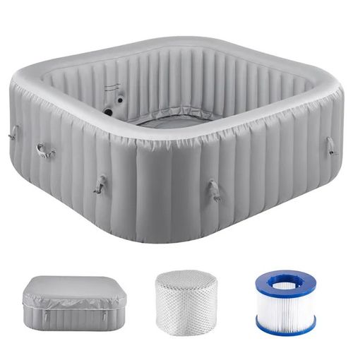 Spa Gonflable Carré-Duoku-pour 4-6 Personnes-équipé de 130 Jets Relaxants-avec Panneau de Commande Multifonction-Gris