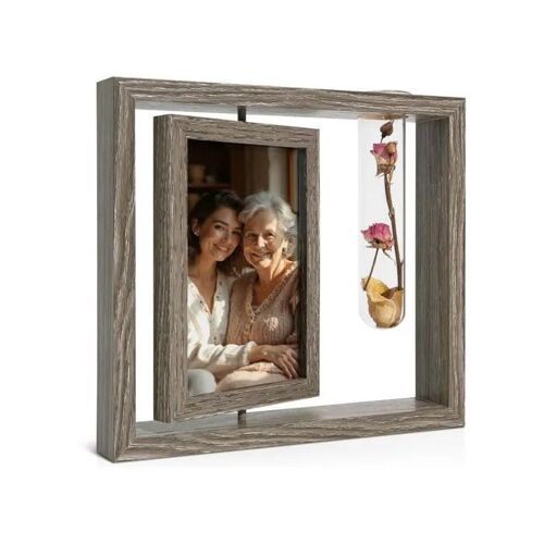 Cadre Photo Bois 10x15 cm - Rotatif - Double Face - Vase Intégré - Style Rustique Vintage