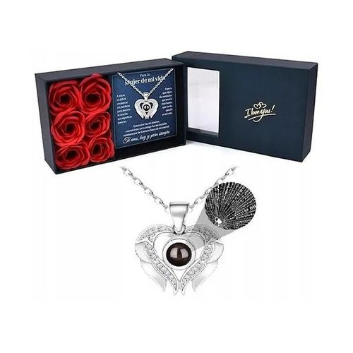 Collier Ailes D'ange Argenté Avec Pierre Je T'aime 100 Langues - Acier Inoxydable Et Boîte Cadeau Élégante - Bijou Romantique