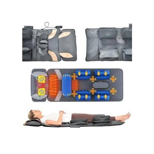 Tapis De Massage Chauffant 170x60cm Gris - Matelas Massant Vibrant Avec Télécommande Et Coussins D'air Pour Dos Et Nuque