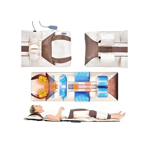 Tapis De Massage Chauffant 170x60cm Blanc - Matelas Massant Vibrant Complet Avec Télécommande Et Coussins D'air Ajustables