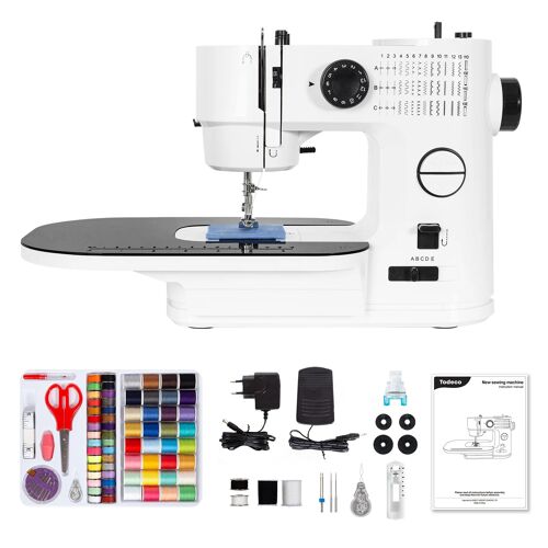 Todeco Machine à Coudre Électrique, Multifonction avec Table d¿Extension amovible, 39 programmes de couture, Double aiguille et double fil, avec Kit Couture et pédales, pour Débutants, Professionnels