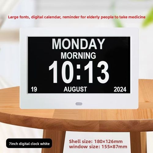 Horloge calendrier numérique avec date et heure Horloge Alzheimer pour parents, Rappel de médicaments pour grands-parents et enfants 7 pouces blanche
