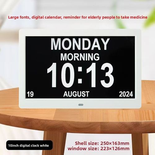 Horloge calendrier numérique avec date et heure Horloge Alzheimer pour parents, Rappel de médicaments pour grands-parents et enfants 10 pouces blanche