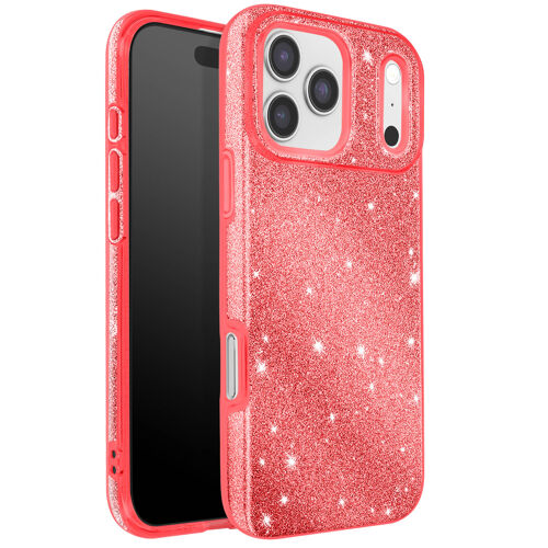 Coque pour iPhone 17 Pro Conception Bi-Matière et Finition Pailletée Rouge