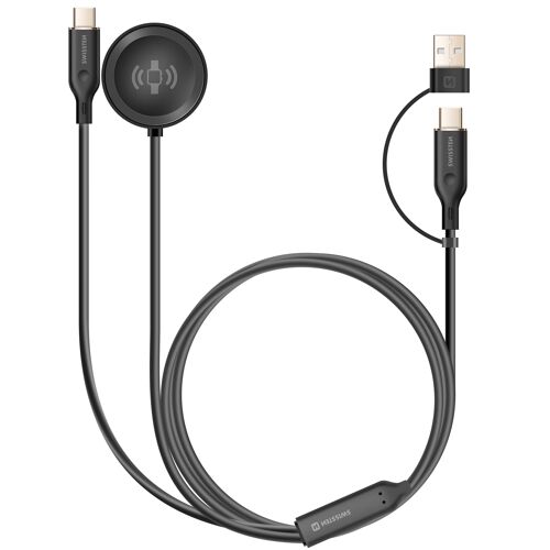 Câble de Charge 2 en 1 Magnétique / USB-C 60W pour Galaxy Watch et Smartphone Swissten Noir
